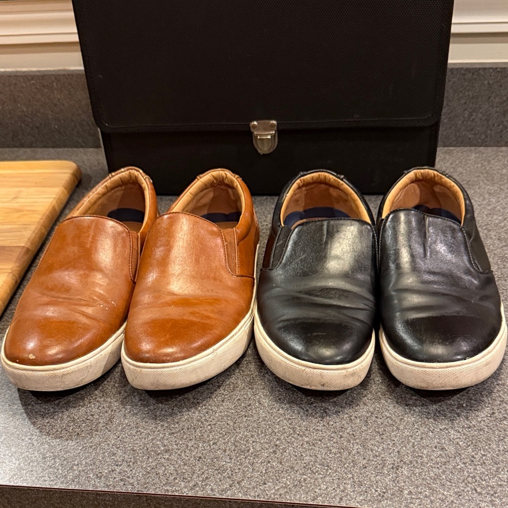 Elegant Brown and Black Leather Slip-Ons